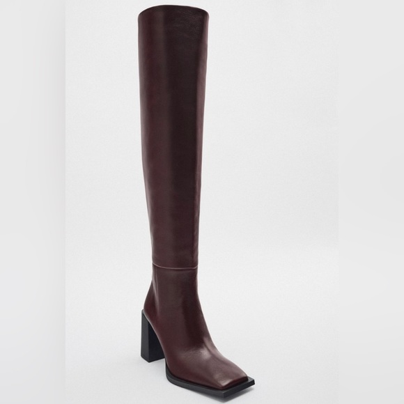 Zara leather boots brown square toe - Picture 3 of 9